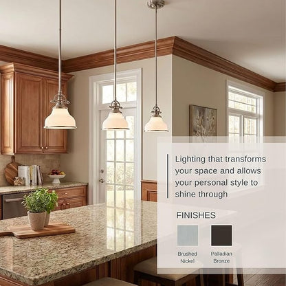 Quoizel Grant 8" Mini Pendant Light, Palladian Bronze with Opal Etched Glass, 13"–48" Adjustable Height for Kitchen Island or Bar