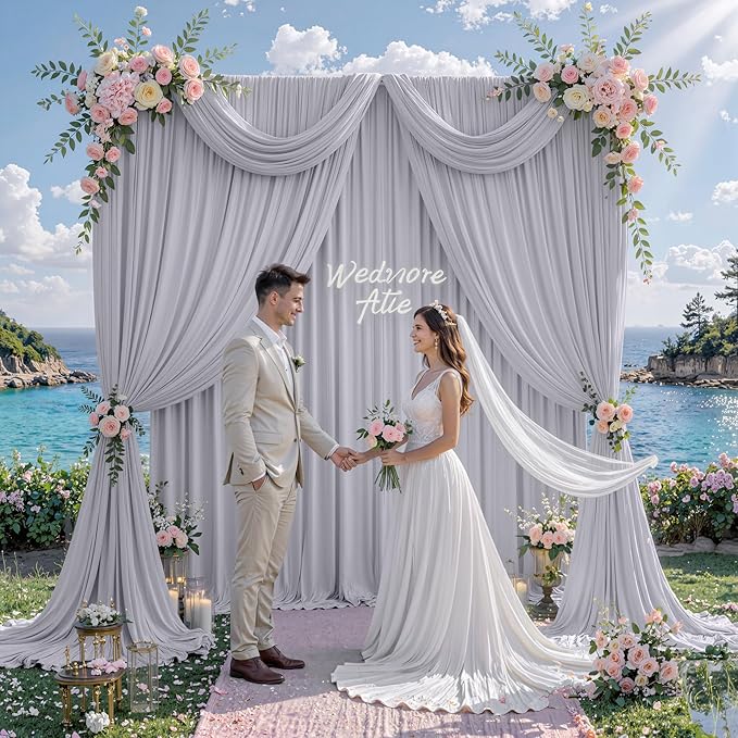 10 ft x 10 ft Wrinkle Free Silver Backdrop Curtain for Parties, Polyester Silver Grey Backdrop Drapes 2 Panels 5x10ft for Baby Shower Photoshoot Engagement Wedding Birthday Photography Background