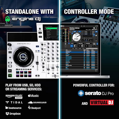 Denon DJ SC Live 4 WHITE DJ Controller and DMX Lighting Controller for Live Music, DJ sets, Events, Music production