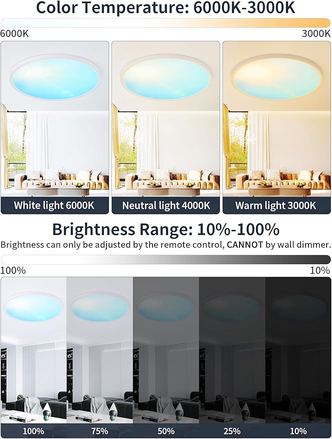 16 Inch Flush Mount Ceiling Light with Blue Sky Cover, Dimmable Ceiling Lamp with Remote, 32W LED Lighting Fixtures Sunlight Effect, Modern Slim Design for Classroom Bedroom Living Room, Round White
