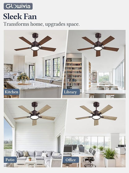 42 Inch Ceiling Fan with Lights and Remote, Smart APP Control, Dimmable with All-Setting Memory, Quiet DC Motor Reversible Blades, Damp Rated Modern Ceiling Fan for Bedroom Patio Living Room