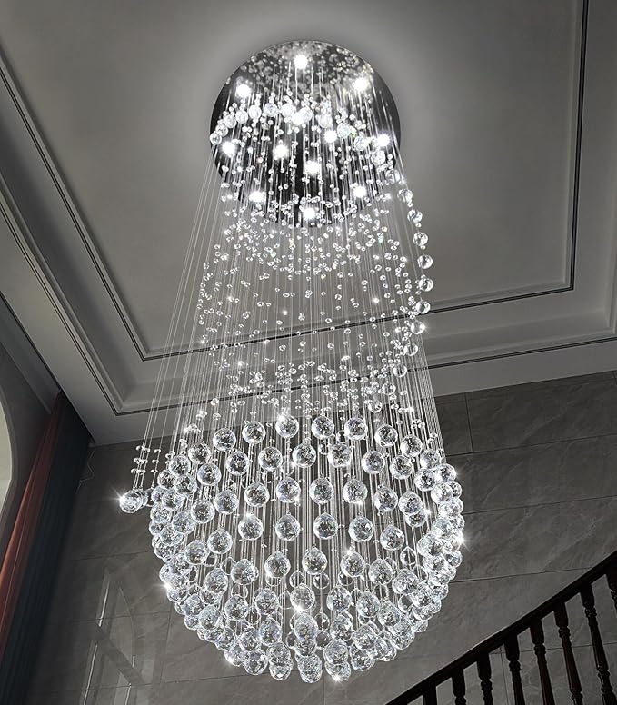 D32'' x H100'' Crystal Chandelier for Entryway High Ceiling Chandeliers Glam Chandelier Modern Large Raindrop Chandeliers LED Dimmable Light Fixtures for Staircaes Foyer Living Room