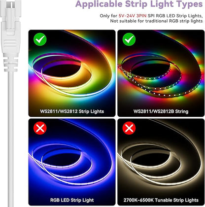 MIWISE Smart LED Controller with APP & RF Remote, Music Sync, Compatible with Alexa/Google, for 5V-24V WS2811 WS2812 SM16703 Addressable Dream Color LED Strip Light