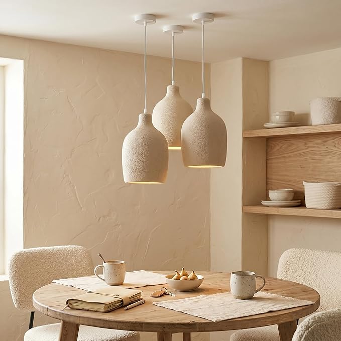 JAYMP Wabi Sabi Pendant Light for Dining Room Kitchen Island Light Hallway Restaurant Hanging Lamp E26 Base Japanese Style Wine Bottle Shape Fixture, 1 Pack (Light Brown,C Shape, D26×H46cm)