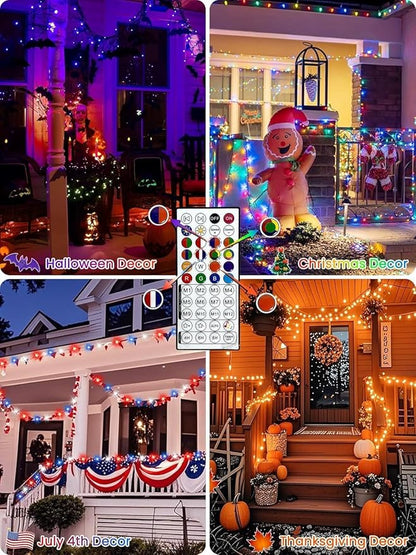 600LED Smart 4th of July String Lights App Controlled, 208T Waterproof Red White and Blue Lights, Patriotic RGB Color Changing Twinkle Light with Remote & Timer Indoor Outdoor for Memorial Day Decor