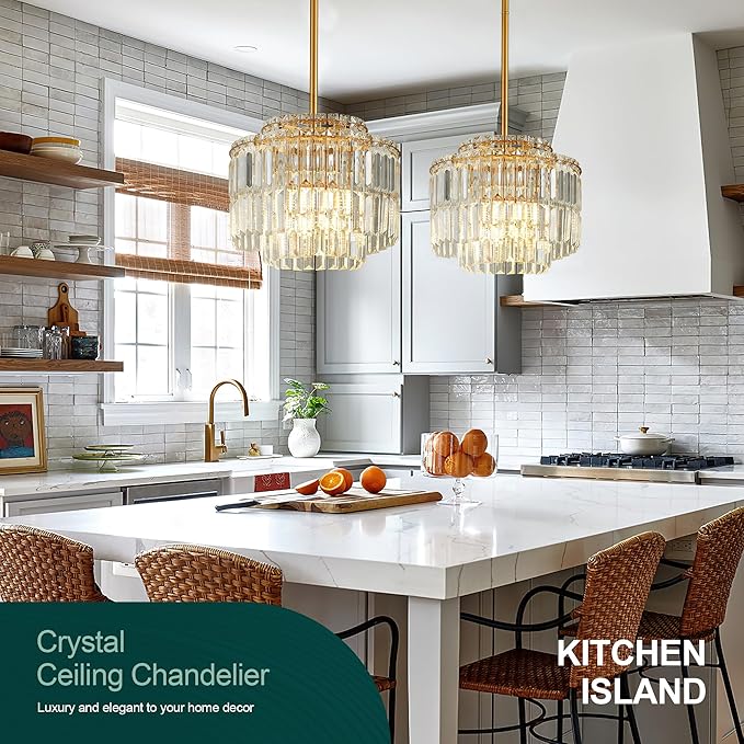 Modern 12.8“ Gold Crystal Chandelier Ceiling Light Fixtures for Dining Room Luxury Glam 4-Light Crystal Chandeliers Lighting for Bedroom Entryway Hallway Living Room Kitchen Island Foyer