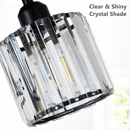Crystal Semi Flush Mount Ceiling Light,3-Light Black Close to Ceiling Light Fixtures,Kitchen Light Fixture with Clear Crystal Shades,Hallway Light Fixtures for Kitchen Entryway Bedroom Bathroom