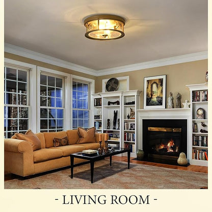 Gold Flush Mount Ceiling Light Fixture with Glass Brass Ceiling Light Fixture for Bedroom, Indoor Outdoor Ceiling Lights for Porch Hallway Kitchen