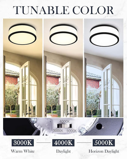 LED Flush Mount Ceiling Light, 15 inch, 24W Dimmable 3000K 4000K 5000K Matte Black Modern Round Ceiling Light Fixture for Kitchen, Hallway, Bathroom, Stairwell, LMS-054