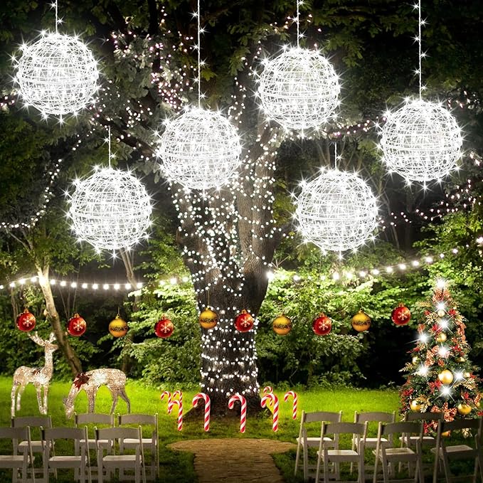 Baung Christmas String Lights Outdoors,4 Pack 11.81" Sphere Lights,Ball Tree Garden Globe Lights for Home, Party, Christmas, Porch Patio,Wedding, Garden,Tree Decoration with Plug