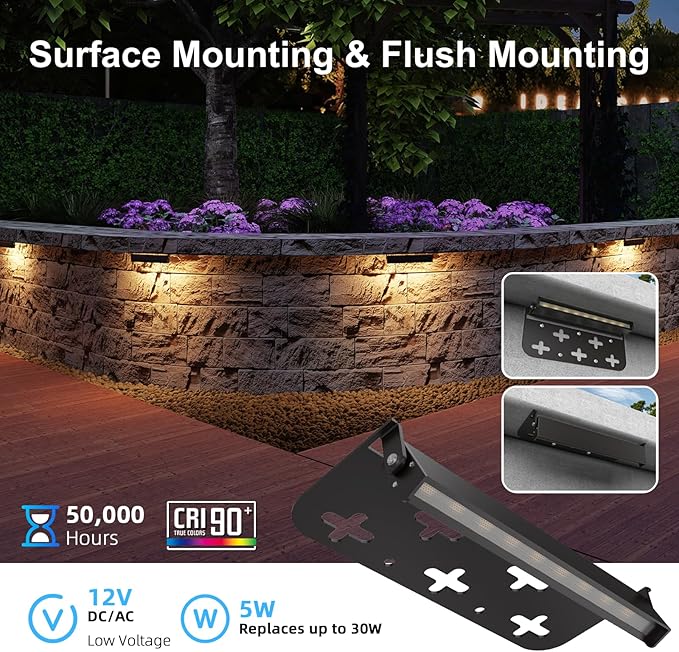 4 Pack 7 Inch Retaining Wall Lights, 5W LED Hardscape Lighting 12V AC/DC Low Voltage Step Lights Outdoor, 2700K Soft White IP65 Waterproof Landscape Lighting for Patio Walls Stairs