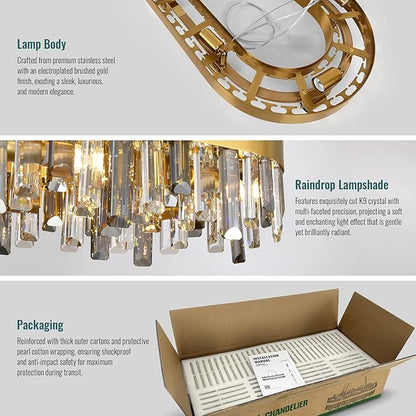 Siljoy Gold Crystal Chandelier for Dining Room, Large Modern 2-Tiers K9 Crystal Raindrop Chandelier, 20 Lights Luxury Adjustable Hanging Ceiling Light for Living Room Kitchen Island Bar L52''