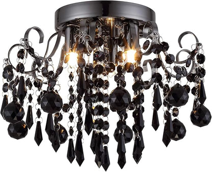 Q&S Crystal Ceiling Light Fixture Small Chandelier, Semi Ceiling Light Flush Mount, Mini Ceiling Fights for Bedroom, Aisle, Hallway, Closet,Entrance,Stairs,3 Lights E12