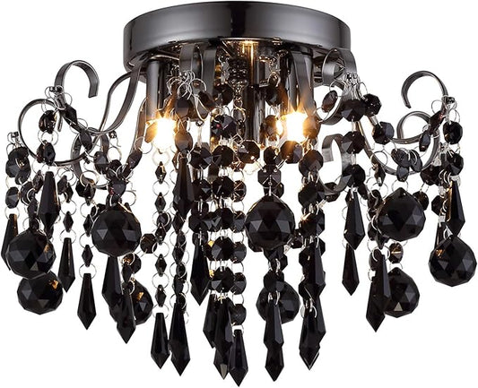 Q&S Crystal Ceiling Light Fixture Small Chandelier, Semi Ceiling Light Flush Mount, Mini Ceiling Fights for Bedroom, Aisle, Hallway, Closet,Entrance,Stairs,3 Lights E12