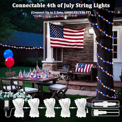 4th of July Red White and Blue Lights, Connectable 200 LED 66FT String Lights Plug in, 13 Modes July 4th Twinkle Lights for Indoor Outdoor Independence Day Memorial Day American Flag Patriotic Decor