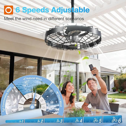 addlon 20 Inch Outdoor Ceiling Fan with Light for Patio, IP65 Waterproof Plug in Caged Hanging Fan, Remote Control, 3 CCT, 6 Speeds Reversible Outdoor Fan for Gazebo, Pergola, Porch