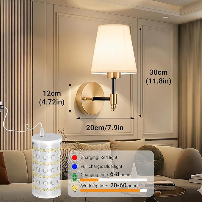 Nekhung Battery Operated Wall Sconces Set of 2, Wireless Wall Light with 10000mAh RGB Dimmable Magnetic Bulb, Rechargeable Wall Sconce with Remote Control for Bedroom Living Room