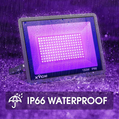 YANYCN 4 Pack 300W LED Black Flood Light, Outdoor with Plug and Switch, IP66 Waterproof Blacklight for Glow Party, Halloween, Fluorescent Poster, Body Paint, Aquarium