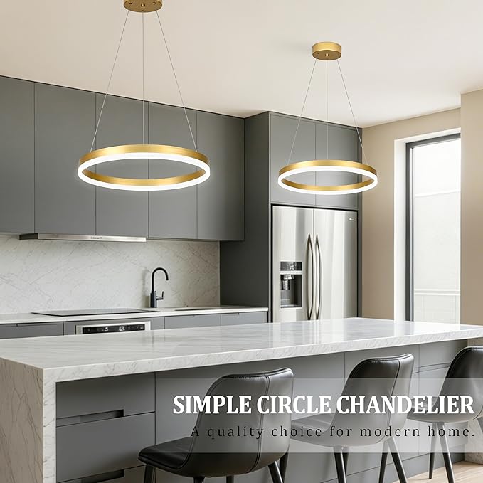 20" Modern Gold Led Chandelier Ring Dimmable LED Chandeliers with Remote Control for Kitchen Island Height Adjustable Chandelier Led Pendant Light for Living Room Dining Room Bedroom Foyer