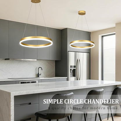 20" Modern Gold Led Chandelier Ring Dimmable LED Chandeliers with Remote Control for Kitchen Island Height Adjustable Chandelier Led Pendant Light for Living Room Dining Room Bedroom Foyer
