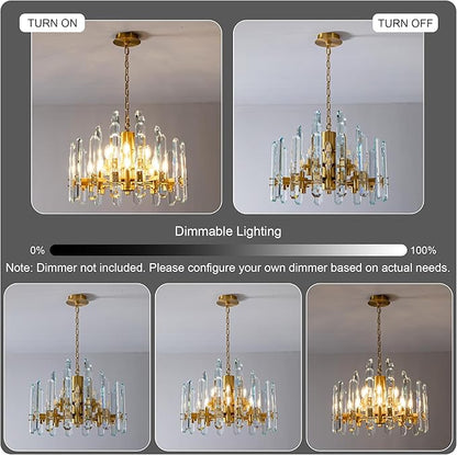 24" Modern Gold Crystal Chandelier, 12-Light Luxury Round Chandeliers for Dining Room, Living Room, Bedroom, Foyer, Entryway, Kitchen, Contemporary K9 Crystal Adjustable Chain Chandelier Light Fixture