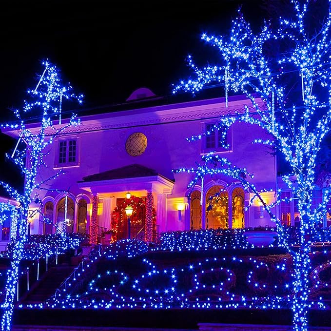 JMEXSUSS 600 LED Blue Solar Christmas Lights, 206.7ft Blue Christmas Lights Outdoor Waterproof, 8 Modes Solar Light Outdoor for Yard Patio Tree Garden Party Bushes Xams Decorations