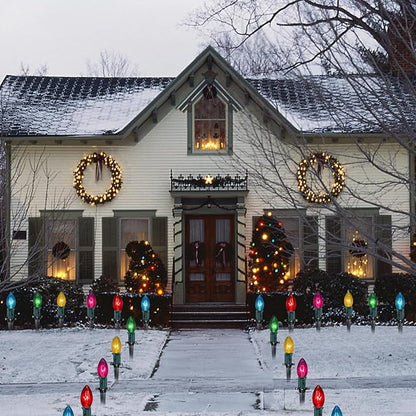 Abeja C9 Christmas Pathway Light Outdoor, 38Ft Multicolor Bulbs Christmas Pathway Lights with 25Stakes, Connectable Weatherproof Walkway Lights for Yard Lawn Sidewalk Garden Xmas Holiday Decor