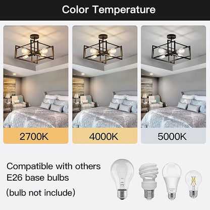 ZGLAOJT 4-Lights Close to Ceiling Light，Black Light Fixture Industrial Flush Mount Ceiling Light ，Farmhouse Chandelier Lighting for Kitchen Island Dining Room Bedroom Foyer Hallway