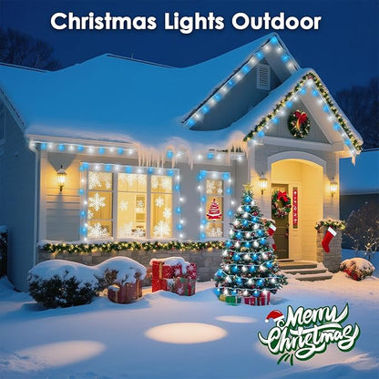 LORRYTE 43FT Connectable String Lights Indoor Outdoor | 100LED Blue and White Globe Fairy Lights Plug in with Timer, 13 Modes Hanging Light for Bedroom Classroom Wedding Party Girl's Room Decorations
