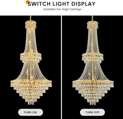 26 Lights Gold Luxury Crystal Chandeliers Large Modern Chandelier for High Ceilings Crystal Pendant Light Fixture Foyer Staircase Hallway Entryway Banquet Hall Lobby 63" H x 30.7" D