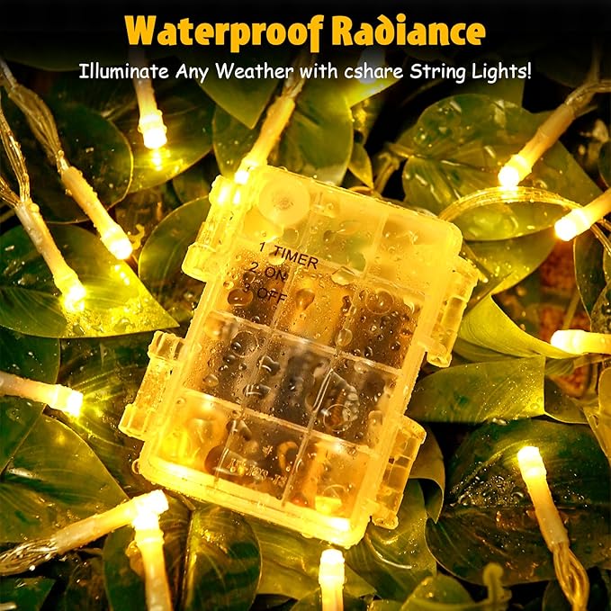 cshare String Lights Outdoor Waterproof 9.8ft 30 LED, Warm White Fairy Lights Battery Operated（Not Included） with Timer Clear Wire for Indoor & Outdoor Decorations Garland 2 Packs