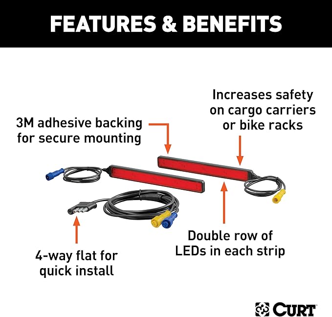 CURT 53201 Auxiliary Automotive LED Light Strips for Hitch Cargo Carrier, Bike Rack, 2-Pack