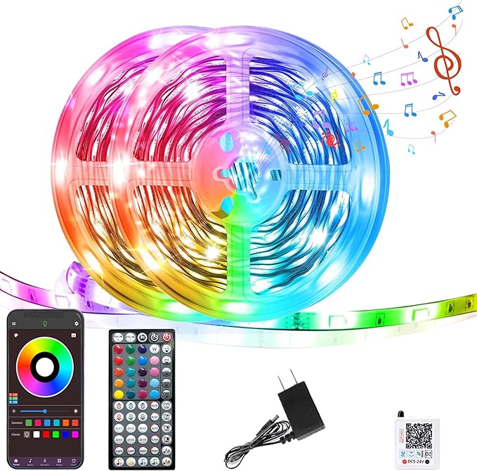 GANZQH Led Lights for Bedroom 150FT, RGB Led Strip Lights Color Changing Indoor, Music Sync Led Light Strip with Remote & App Control, DIY Fancy Led Lights for Room Decor Ambient Lighting (2 * 75FT)