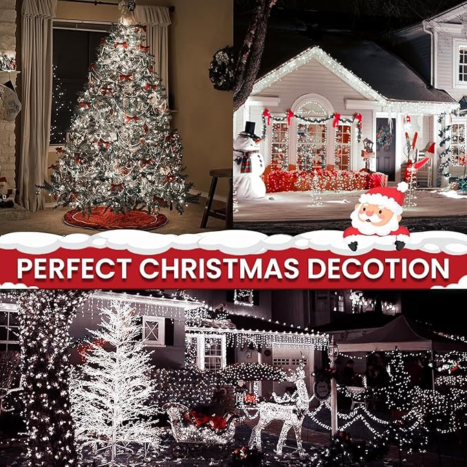 Connectable 100LED 42Ft 13Modes Christmas String Lights Indoor Outdoor | Extendable Green Wire Cool White Christmas Tree Lights with Timer | Twinkle Fairy Light Plug in for Xmas Tree(Cool White)