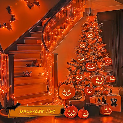 JMEXSUSS 200 LED Orange Fairy Lights Plug in, 8 Modes Halloween Lights Indoor Outdoor with Wheel, 66 ft Remote Control Thanksgiving Light for Halloween Thanksgiving Christmas Party Gift Decor
