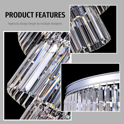 TOCHIC Large Crystal Chandelier 31.5 inch, 5-Tier Round Modern Chrome Crystal Chandeliers, Raindrop K9 High Ceiling Light for Living Room,Staircase, Entryway, Dining Room, Foyer