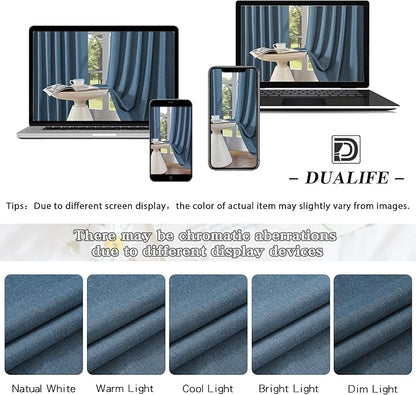 DUALIFE 100% Blackout Linen Blue Curtains for Bedroom 84 Inches Long,Back Tab/Rod Pocket Living Room Drapes,Thermal Insulated Textured Black Out Curtains 2 Panels Set,50" W x 84" L,Classic Blue
