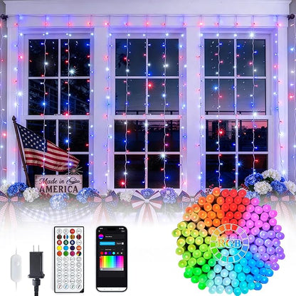 JMEXSUSS RGB Curtain Lights, 300 LED 9.8×9.8FT, Color Changing String Lights with APP & Remote Control, 16 Million Colors, IP44 Waterproof, Holiday Lights for Bedroom Party Wedding 4th of July Decor