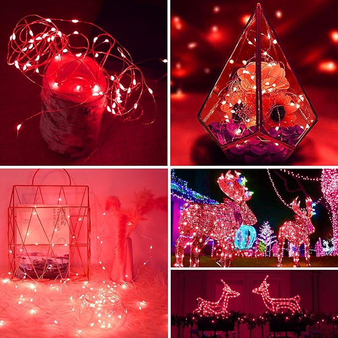 ZGWJ Fairy Lights Battery Operated, 8 Pack Twinkle String Lights 20 LED 7FT 3 Lighting Modes for Bedroom Decor, Easter, Halloween, Christmas, Party Indoor and Outdoor Decoration Red