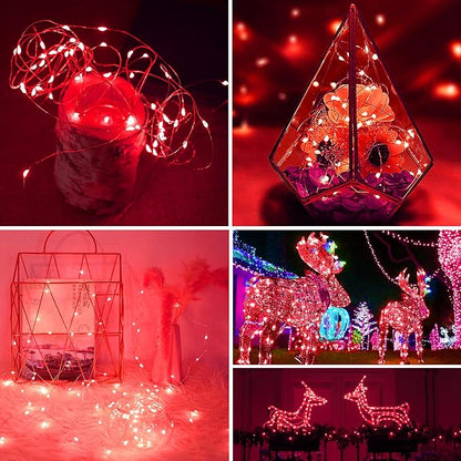 ZGWJ Fairy Lights Battery Operated, 8 Pack Twinkle String Lights 20 LED 7FT 3 Lighting Modes for Bedroom Decor, Easter, Halloween, Christmas, Party Indoor and Outdoor Decoration Red