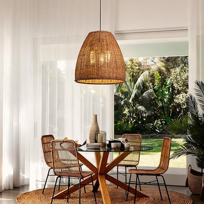 Farmhouse Rattan Chandelier 16.6" 3-Lights Boho Hand Woven Pendant Lights Wicker Dining Room Light Coastal Hanging Lighting Fixtures for Living Room Bedroom Kitchen Sink Restaurant Entryway Foyer