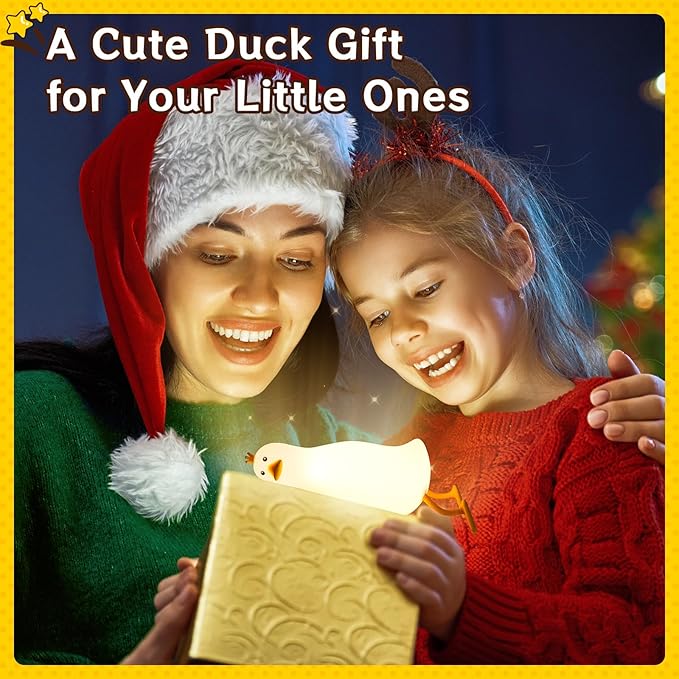 Cute Duck Night Light: LED Baby Silicone Duck Lamp - 7 Colors Kids Night Lamp - Rechargeable Nursery Nightlight - Timer Function Bedside Lamp - Cute Bedroom Décor - Gifts for Children