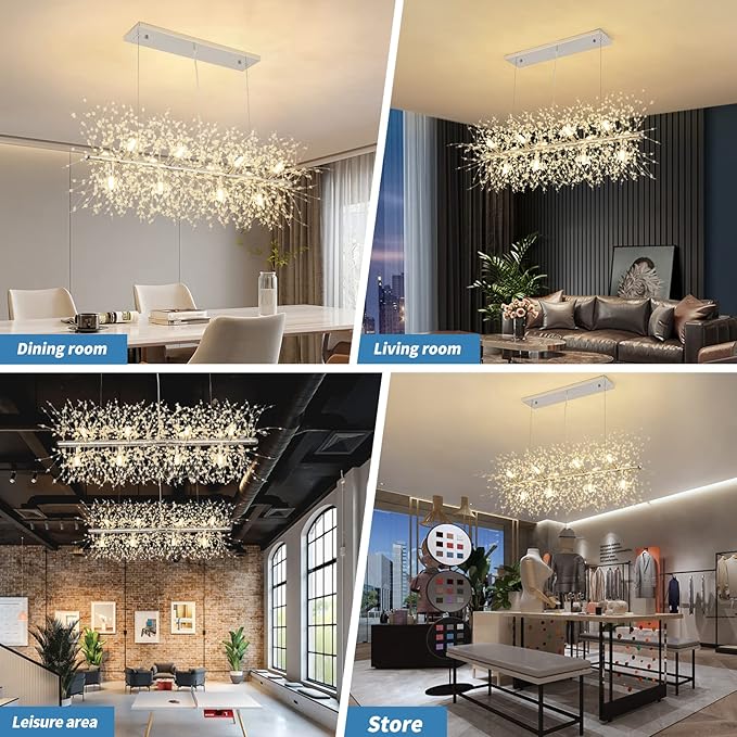 CM MZY Modern Crystal Chandeliers Firework, 12-Light Dining Room Lighting Fixtures Hanging, Chrome Sputnik Firework Ceiling Light Fixture for Dining Room Living Room Kitchen Island (L 35.5")