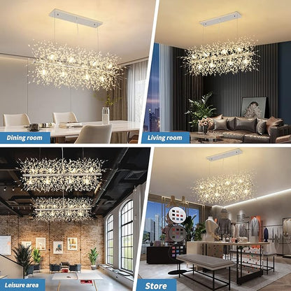 CM MZY Modern Crystal Chandeliers Firework, 12-Light Dining Room Lighting Fixtures Hanging, Chrome Sputnik Firework Ceiling Light Fixture for Dining Room Living Room Kitchen Island (L 35.5")