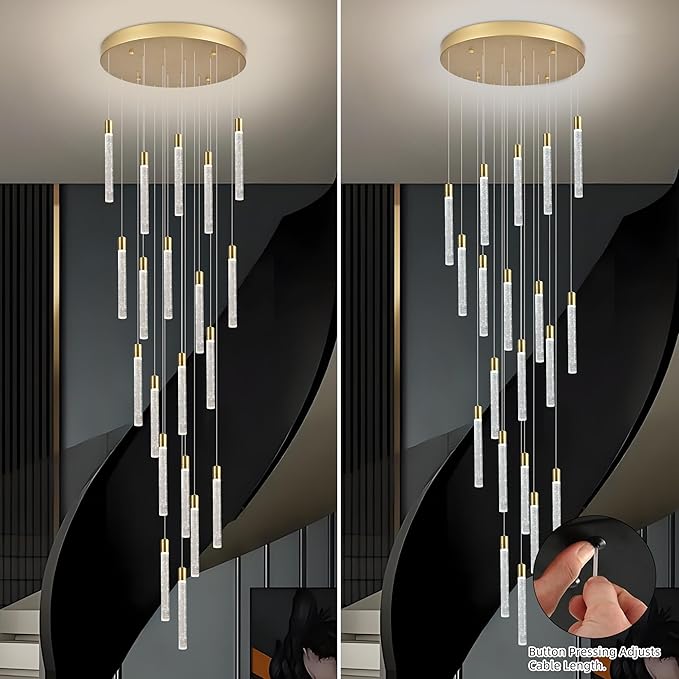 20-Lights Bubble Chandelier for Entryway High Ceiling-157 Height Adjustable Crystal Chandelier,3 Color Temperature Dimmable LED Pendant Light Fixture for Foyer Living Room Staircase,Gold