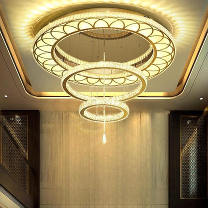 Flashing God 40" Modern Crystal Chandelier,Gold Round Crystal Ceiling Light Fixture,LED Dimmable Ring Pendant Light Flush Mount Chandeliers for Living Room,Dining Room,Bedroom