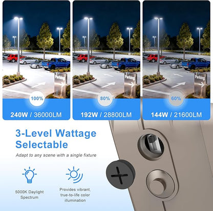 480V LED Parking Lot Light with Photocell, 240W 36000LM High Output LED Street Light, UL Listed IP65 Waterproof 5000K Commercial Shoebox Light for Stadium Driveway, Arm Mount