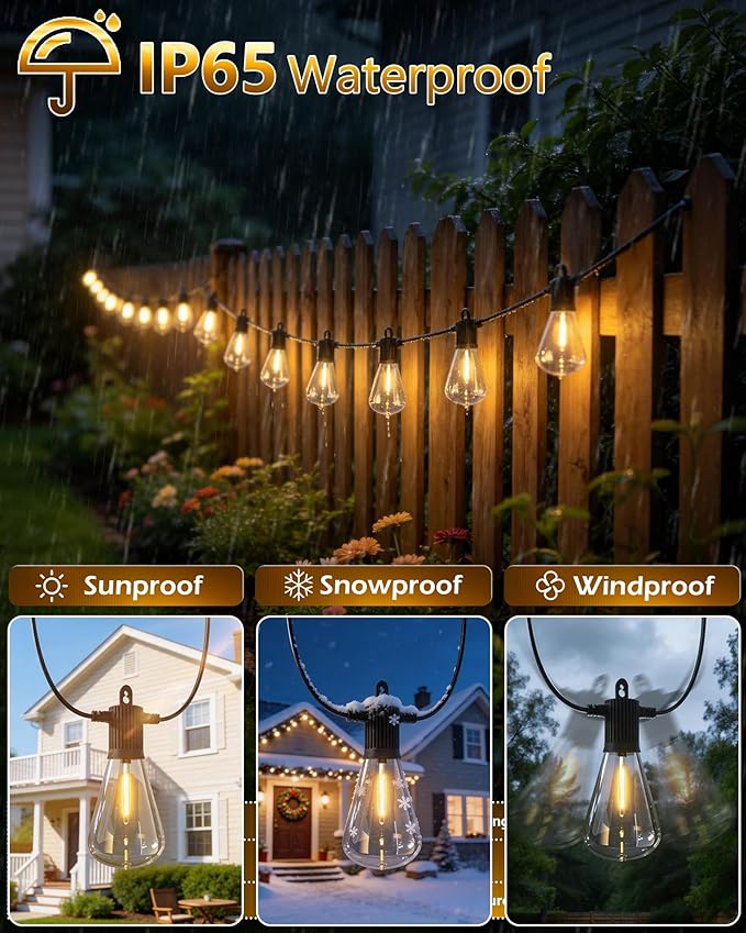Outdoor String Lights 150ft, LED Patio Lights with 78 (75+3 Spare ST38 Shatterproof Bulbs), IP 65 Waterproof, Outside Hanging Light for Cafe Bistro Backyard (150 ft-78 Bulbs)