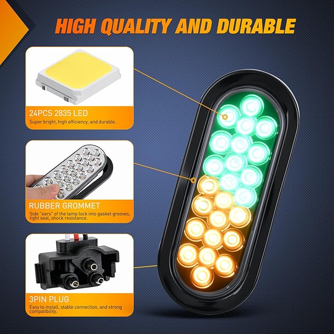Nilight Strobe Light 2PCS 6Inch Oval 24 LED Amber Green Recessed Rubber Grommet Marker Clearance Road Flare Emergency Warning Lights IP67 Waterproof for Trailer Truck Pickup Camper RV Boat