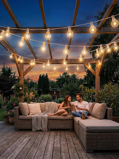 25FT G40 Outdoor String Lights with 27 Globe Clear Bulbs(2 Spare) Patio String Lights Outdoor Waterproof for Party Wedding Garden Commercial Decoration, 5 Watt Bulbs E12 Base- White Wire